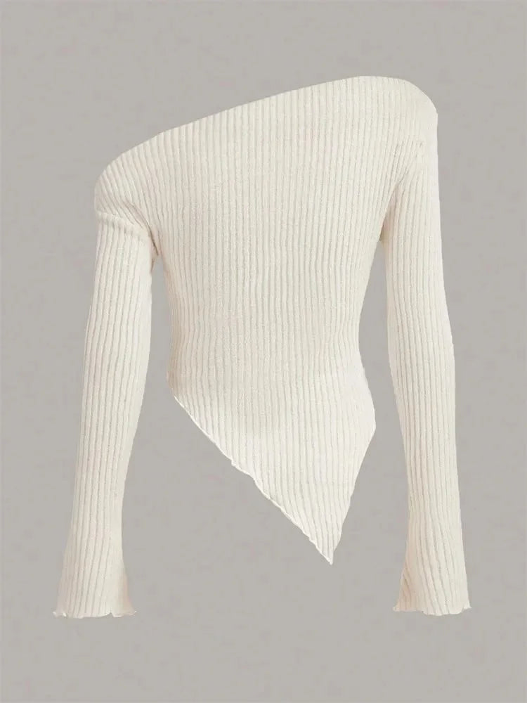 Grunge Asymmetrical Neck Rib-knit