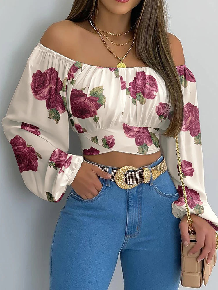 Off Shoulder Lantern Cropped