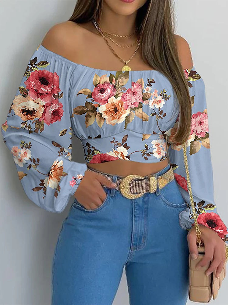 Off Shoulder Lantern Cropped