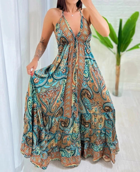 V-neck halter strap backless