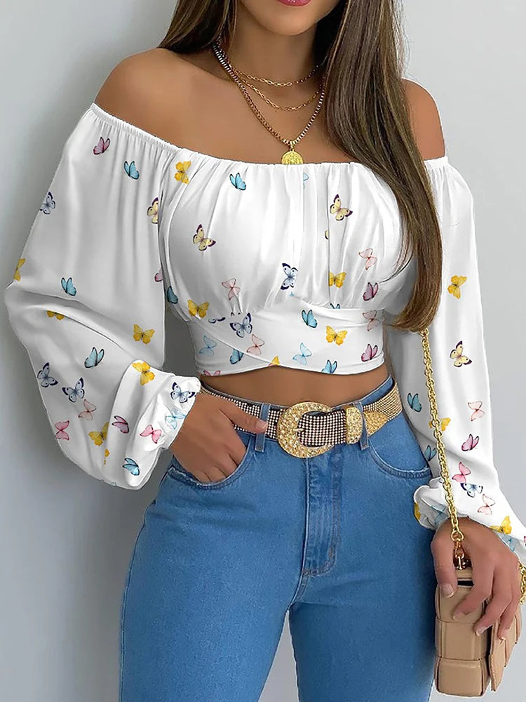 Off Shoulder Lantern Cropped