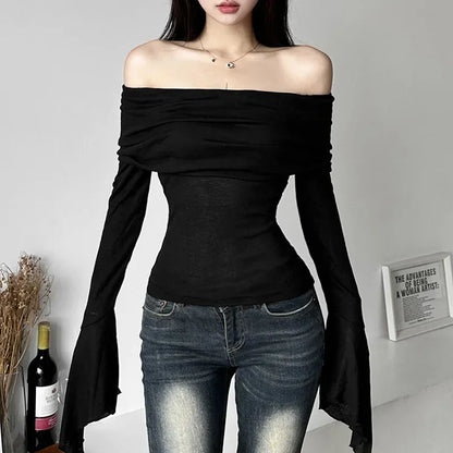 Aesthetic Slash Neck Long Sleeve