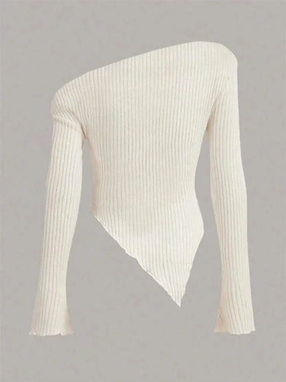 Grunge Asymmetrical Neck Rib-knit