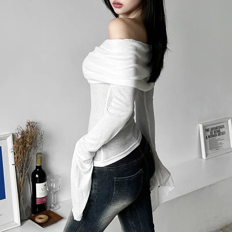 Aesthetic Slash Neck Long Sleeve