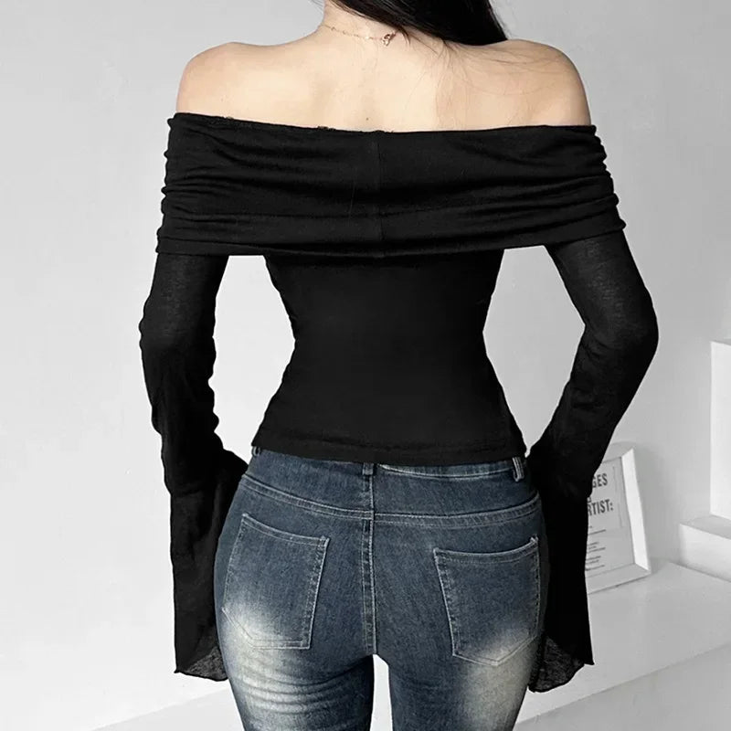 Aesthetic Slash Neck Long Sleeve