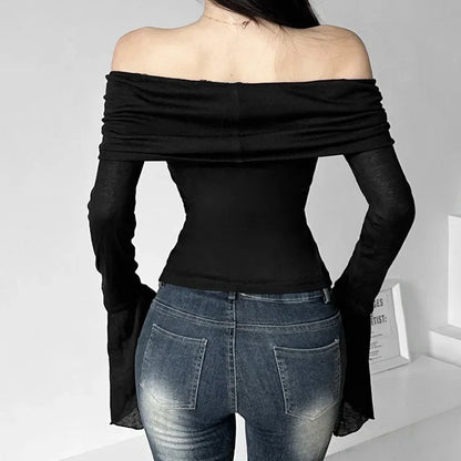 Aesthetic Slash Neck Long Sleeve
