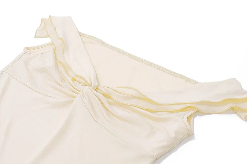 Slash-neck Knot Twist T Shirt With Elastic Slim Ruffles Cake Skirts French Temperament 2 Piece Set