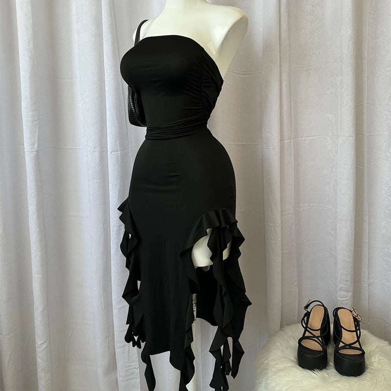 Strapless Floral Fold Hemline High Slit Mini Backless Sleeveless