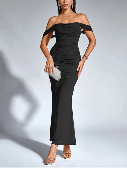 Off Shoulder Ruched Mesh Long Corset Backless Fishbone