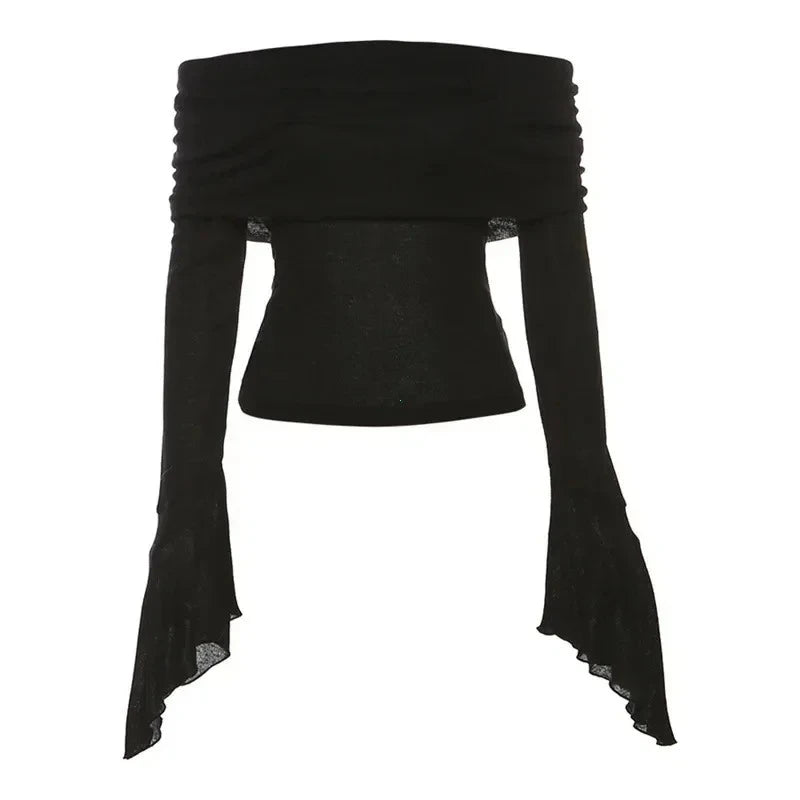 Aesthetic Slash Neck Long Sleeve