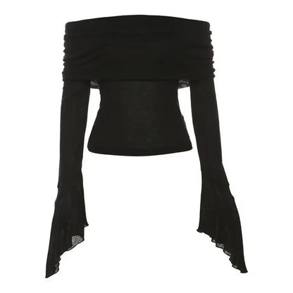 Aesthetic Slash Neck Long Sleeve