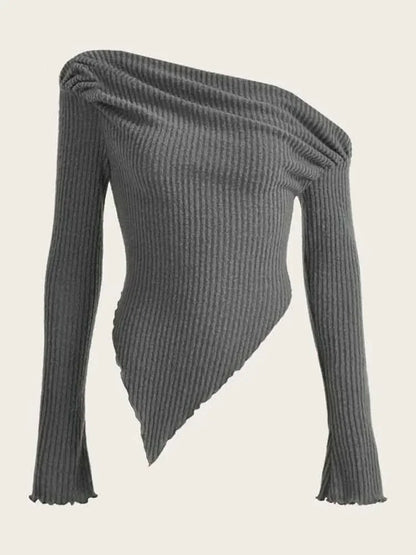 Grunge Asymmetrical Neck Rib-knit
