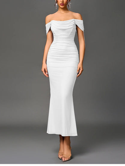 Off Shoulder Ruched Mesh Long Corset Backless Fishbone
