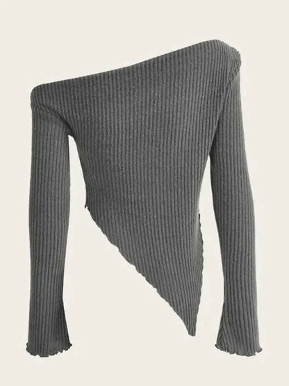 Grunge Asymmetrical Neck Rib-knit
