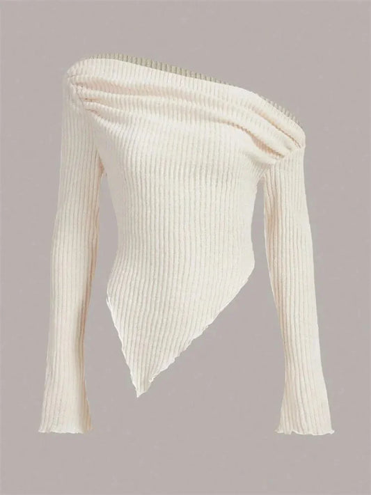 Grunge Asymmetrical Neck Rib-knit