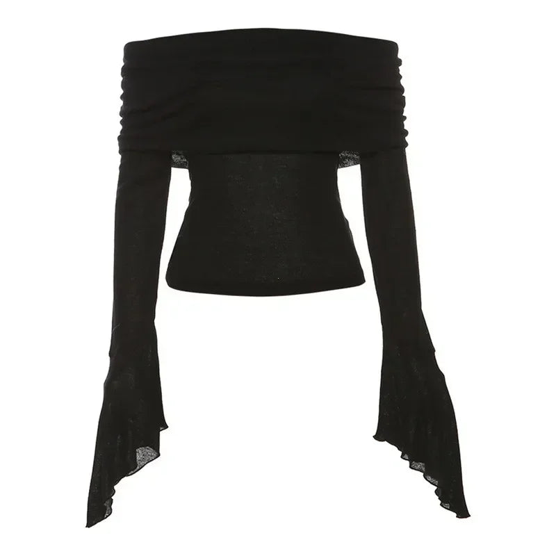 Aesthetic Slash Neck Long Sleeve