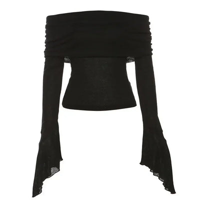 Aesthetic Slash Neck Long Sleeve