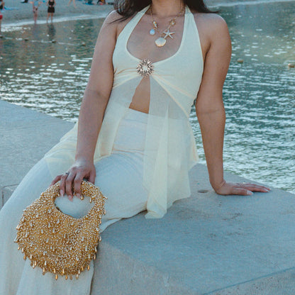 Halter Sheer Mesh Patchwork With Metal Accents