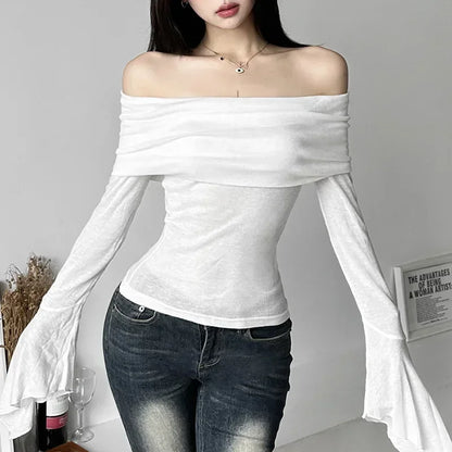 Aesthetic Slash Neck Long Sleeve